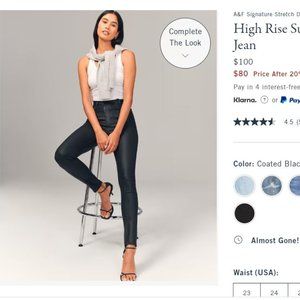 A&F High Rise Super Skinny Ankle Jean in Coated Black Size 26/2